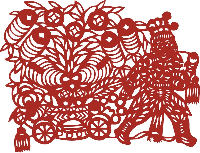 中国风中式传统喜庆民俗人物动物窗花剪纸插画边框AI矢量PNG素材【092】